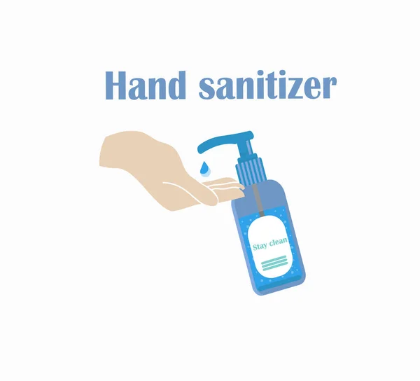 手动传送器用的清洁剂 一个装有杀菌剂的罐子的平面插图 防止细菌和病毒 使用手部防腐剂 — 图库矢量图片