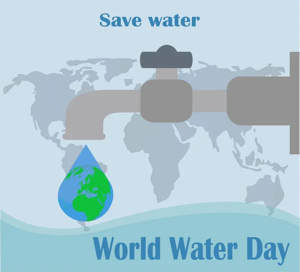 Wasserhahn Mit Wassertropfen Flache Vektordarstellung Weltwassertag — Stockvektor