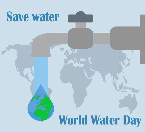 Wasserhahn Mit Wassertropfen Flache Vektordarstellung Weltwassertag Rettet Den Planeten Vektorplakat — Stockvektor