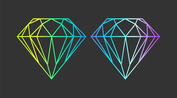 Diamant Cristal Néon Icônes Fixées Sur Fond Sombre Illustration Vectorielle — Image vectorielle
