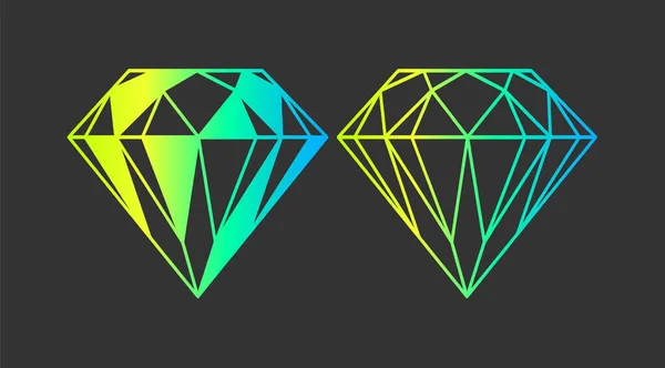 Iconos Neón Cristal Diamante Establecidos Ilustración Vector Fondo Oscuro — Vector de stock