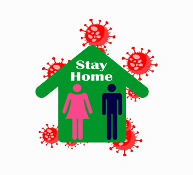 Evde kalıp kendini karantinaya al. Vektör çizimi, düz tasarım. Koronavirüs salgını