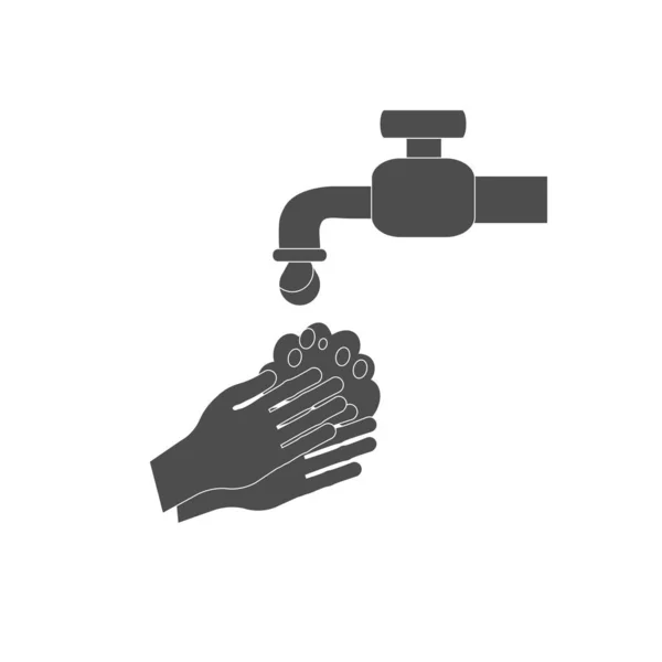 Laver Les Mains Avec Savon Sous Eau Courante Icône Vectorielle — Image vectorielle