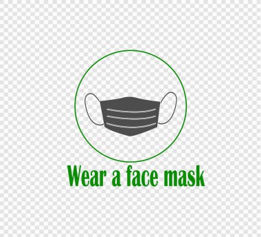 Tıbbi maske takmak, koronavirüs ve bulaşıcı hastalıklara karşı bir korunmadır. Tıbbi maske, hasta için maske - saydam arkaplanda gri vektör simgesi