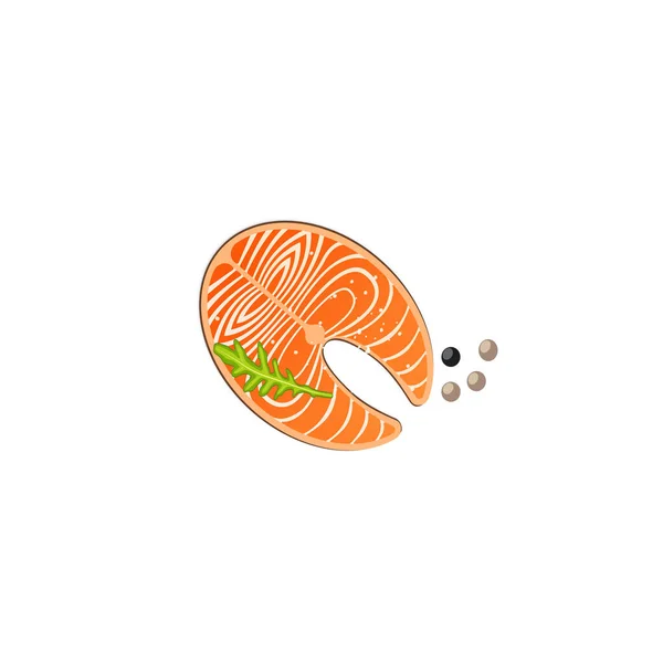 Gustosa Bistecca Pesce Rosso Foglie Rucola Isolate Bistecca Salmone Profumata — Vettoriale Stock