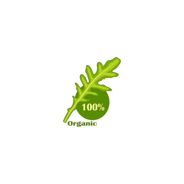 Organik Vejetaryen Gıda Logosu Roka Yassı Vektör Tasarımı Izole Edildi — Stok Vektör