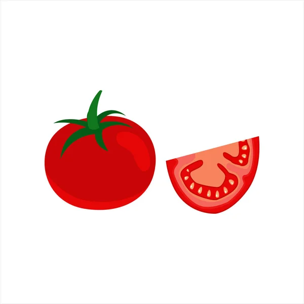 Tomates Rojos Frescos Rodajas Tomate Aislado Diseño Plano Sobre Fondo — Vector de stock