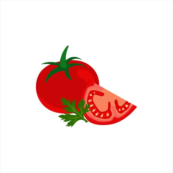 Juicy Tomate Maduro Rebanada Tomate Con Perejil Primer Plano Aislado — Vector de stock