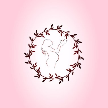 Pembe arka planda, hamile bir kızın silueti. Annem için tebrik kartı. Sosyal medya için vurgulama simgesi