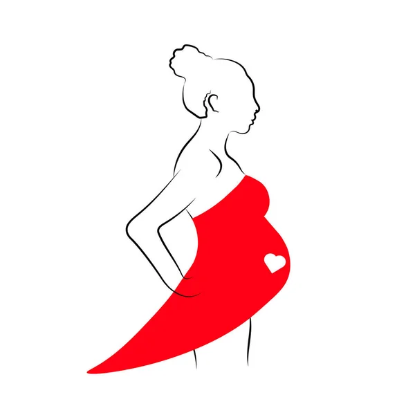 一个穿着红色衣服 内心白皙的孕妇的肖像 怀孕和分娩 怀孕和分娩 — 图库矢量图片
