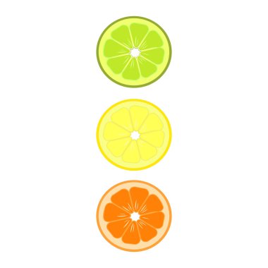 Meyve dilimleri - bir dilim limon, portakal ve limon. sulu olgun narenciye meyve seti koleksiyonu
