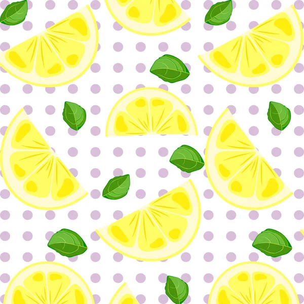 レモンスライスとミントの葉 ベクトル絶縁パターンレモンと美しい背景 素晴らしいプリント上の生地や子供服 在庫のイラスト — ストックベクタ
