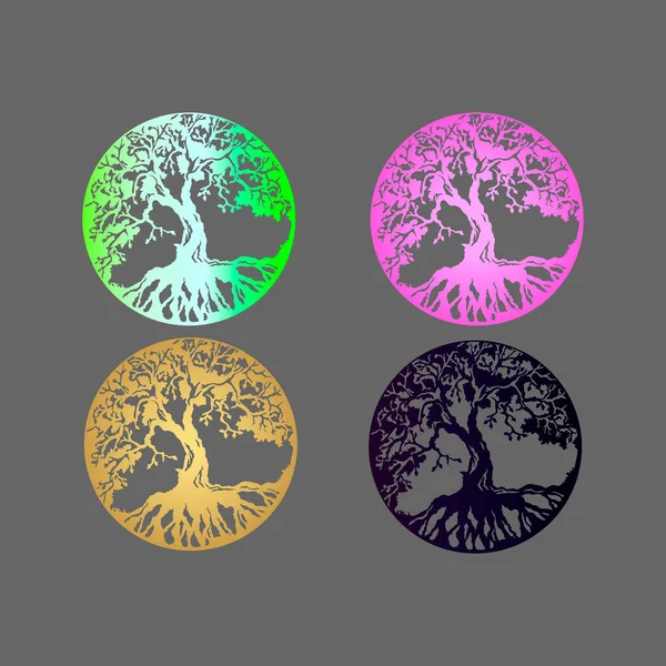 Design Néon Vetorial Definir Árvore Vida Ornamento Vetorial Árvore Celta — Vetor de Stock