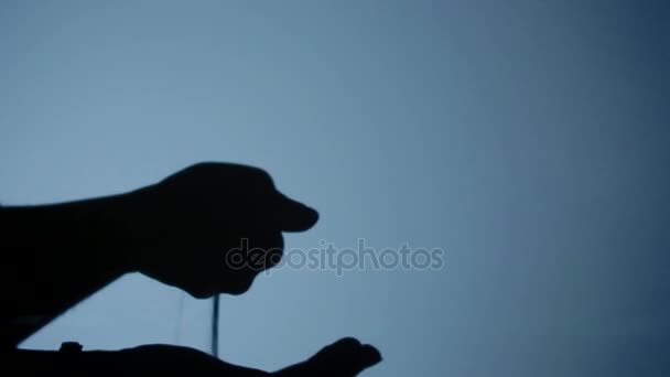 Sand in the hands of women silhouette — Stock Video