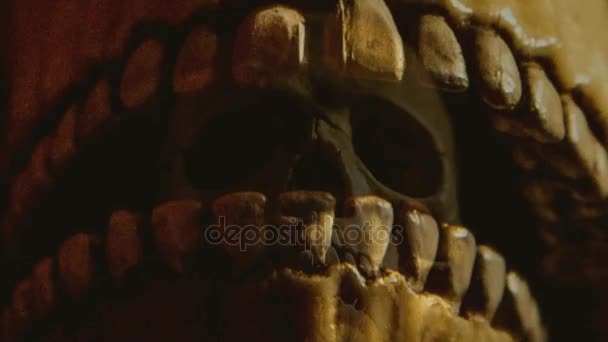 人类的头颅骨，抽着烟 — 图库视频影像