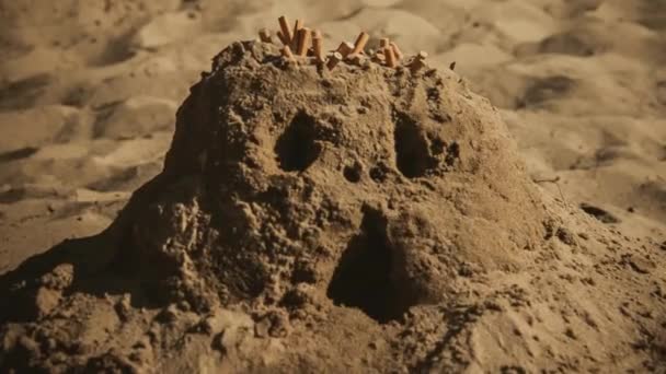Cigarette butts in the sand — Stock Video