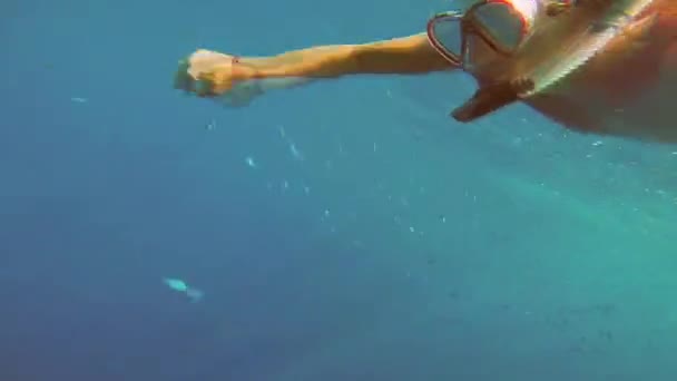 Red sea. The guy takes himself off underwater. — Stock Video