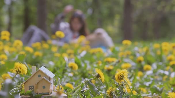 Nieruchomości. Mały prywatny dom stoi na zielony trawnik. — Wideo stockowe