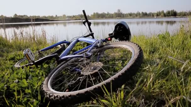 Bicicleta tirada en la hierba — Vídeo de stock