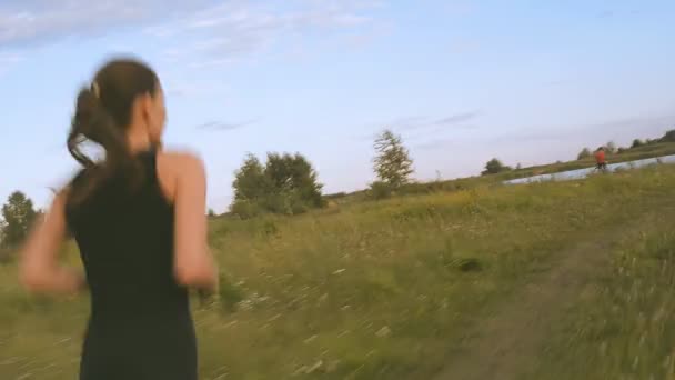 La chica camina por el campo. — Vídeo de stock