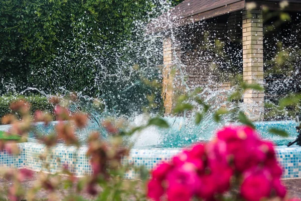 Havuzu. Kız havuza atlama