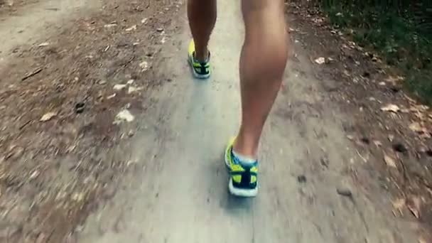 Fut át az erdő. A srác fut az erdőben. — Stock videók