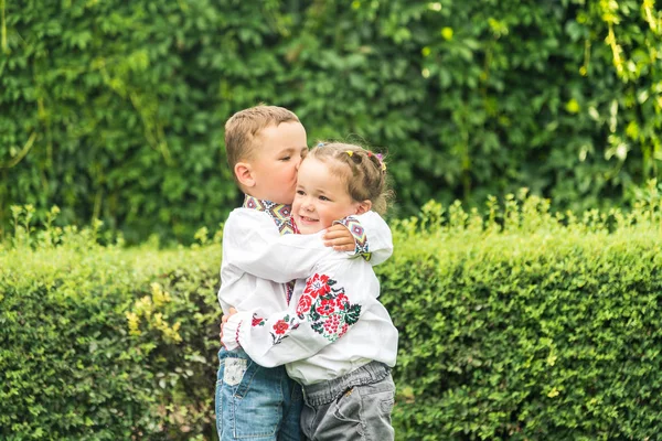 Brother and sister. Brother hugs sister — Stock Photo, Image