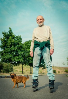 Büyükbaba Griffon doğurmak köpek ile silindir üzerinde rulo