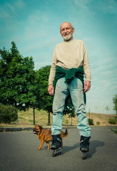 Büyükbaba Griffon doğurmak köpek ile silindir üzerinde rulo