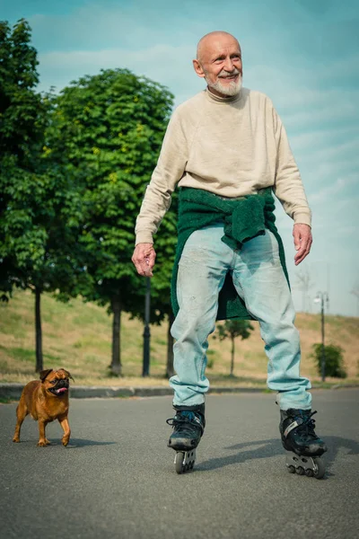 Büyükbaba Griffon doğurmak köpek ile silindir üzerinde rulo