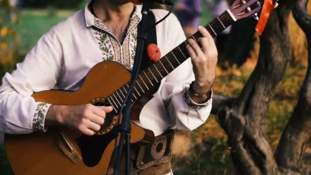 Guitarra. Músico callejero toca en la calle — Vídeos de Stock