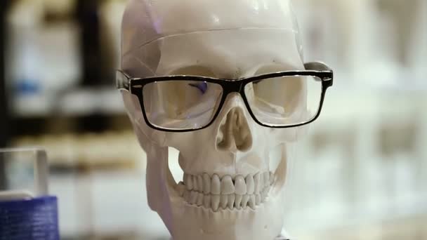 Crâne. Crâne avec des lunettes et un papillon autour du cou 