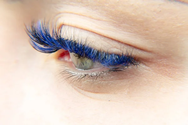 Eyes. Green eyes with blue eyelashes — Stock Photo, Image