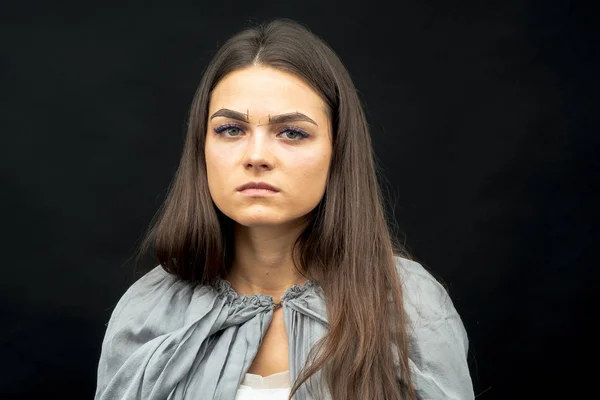 Makeup. Image of a witch in a bride dress — Stock Photo, Image