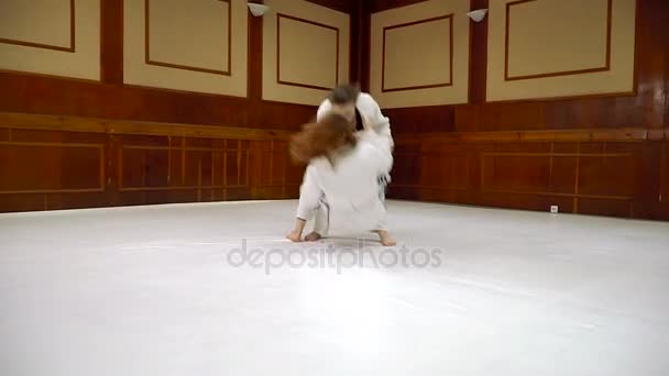 Küzdelem Lányok Vonat Judo Cselgáncs — Stock videók