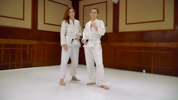 Pelea Las Niñas Entrenan Para Entrenar Judo Jujitsu — Vídeos de Stock