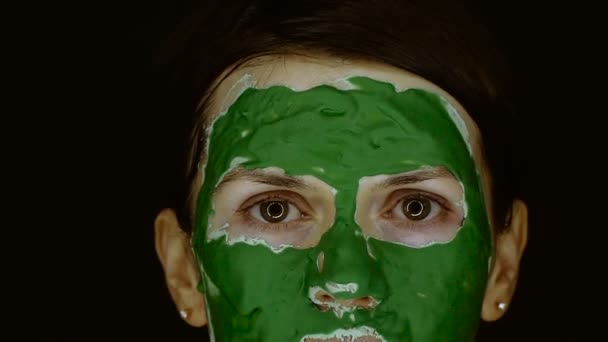 Mask Face Girl Green Mask Face — Stock Video