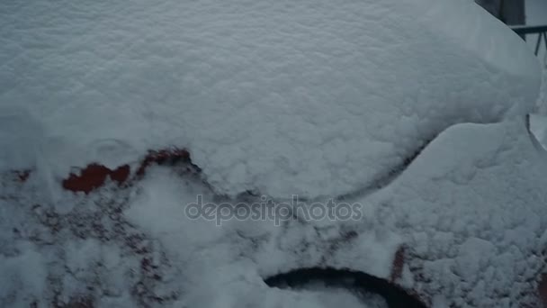 Uma Queda Neve Máquinas Cobertas Neve — Vídeo de Stock
