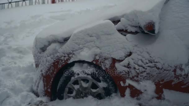Ninsoare Mașini Acoperite Zăpadă — Videoclip de stoc