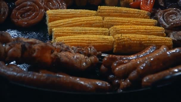 Comida Callejera Comida Cocinada Hoguera — Vídeos de Stock