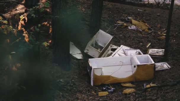 Çöp Ormanın Ortasına Atılmış Çöpler — Stok video