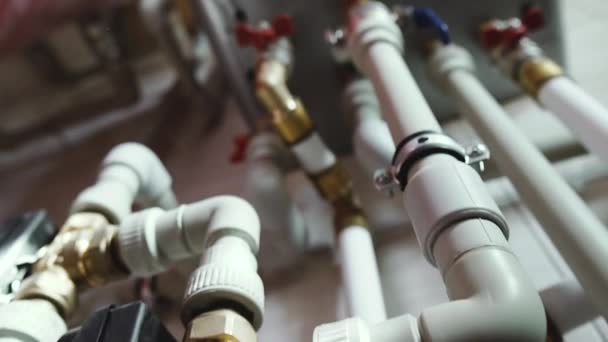 Water pipes. Water supply system and boiler houses in a private house. — Stock Footage Water Pipes Water Supply System Boiler Houses Private House Royalty Free Stock Video