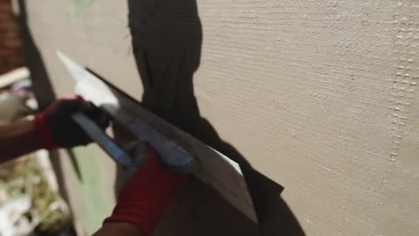 Building Male Hand Spatula Plastering Wall — Stock Video