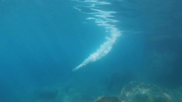 Θάλασσα Τύπος Βουτάει Από Ένα Γκρεμό Στη Θάλασσα Και Κολυμπάει — Αρχείο Βίντεο