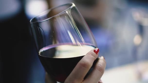 Vinho Tinto Rapariga Está Beber Vinho Tinto — Vídeo de Stock