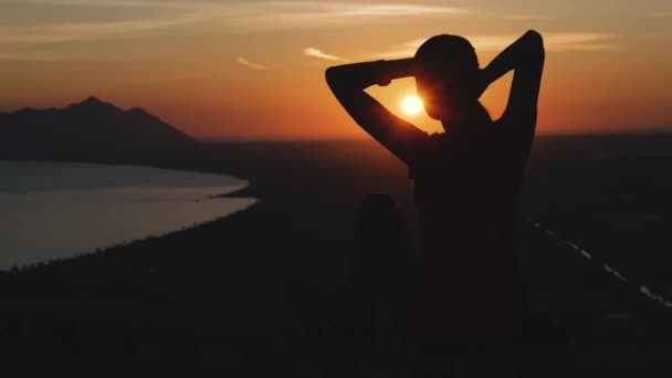 Journey Girl Looks Sunset Italy Terracina — Stockvideo
