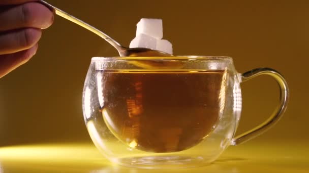 Tea Sugar Black Tea Lot Sugar — Stock Video