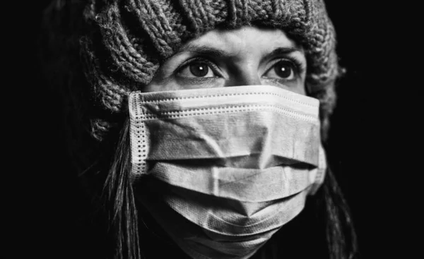 Virus Woman Protective Gauze Mask Protect Viral Infection — Stock Photo, Image