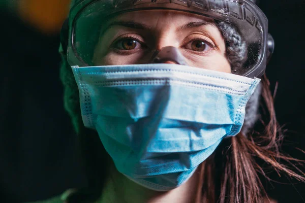 Vírus Menina Máscara Gaze Protetora Óculos Contra Vírus Gripe — Fotografia de Stock