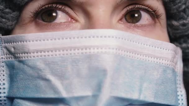 Virus Woman Protective Gauze Mask Protect Viral Infection — Stock Video